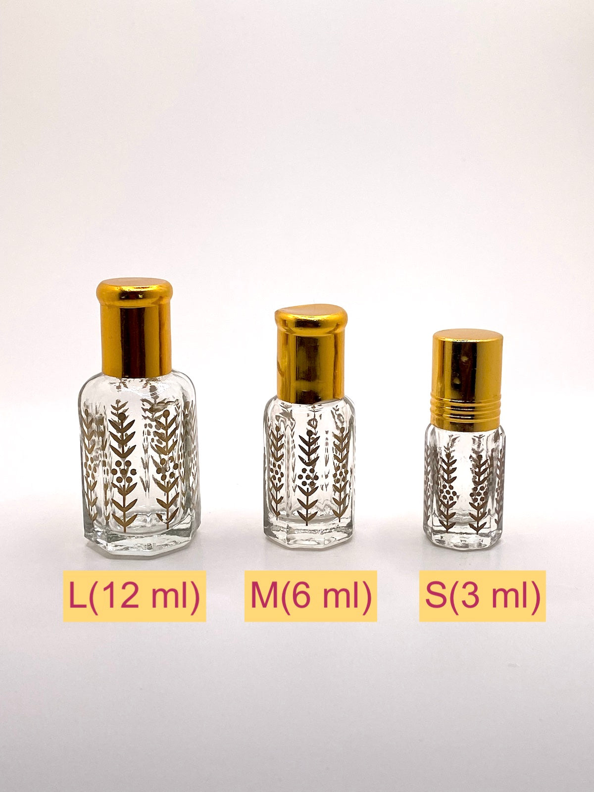 Oud Perfume, Large, Medium and Small bottle sizes